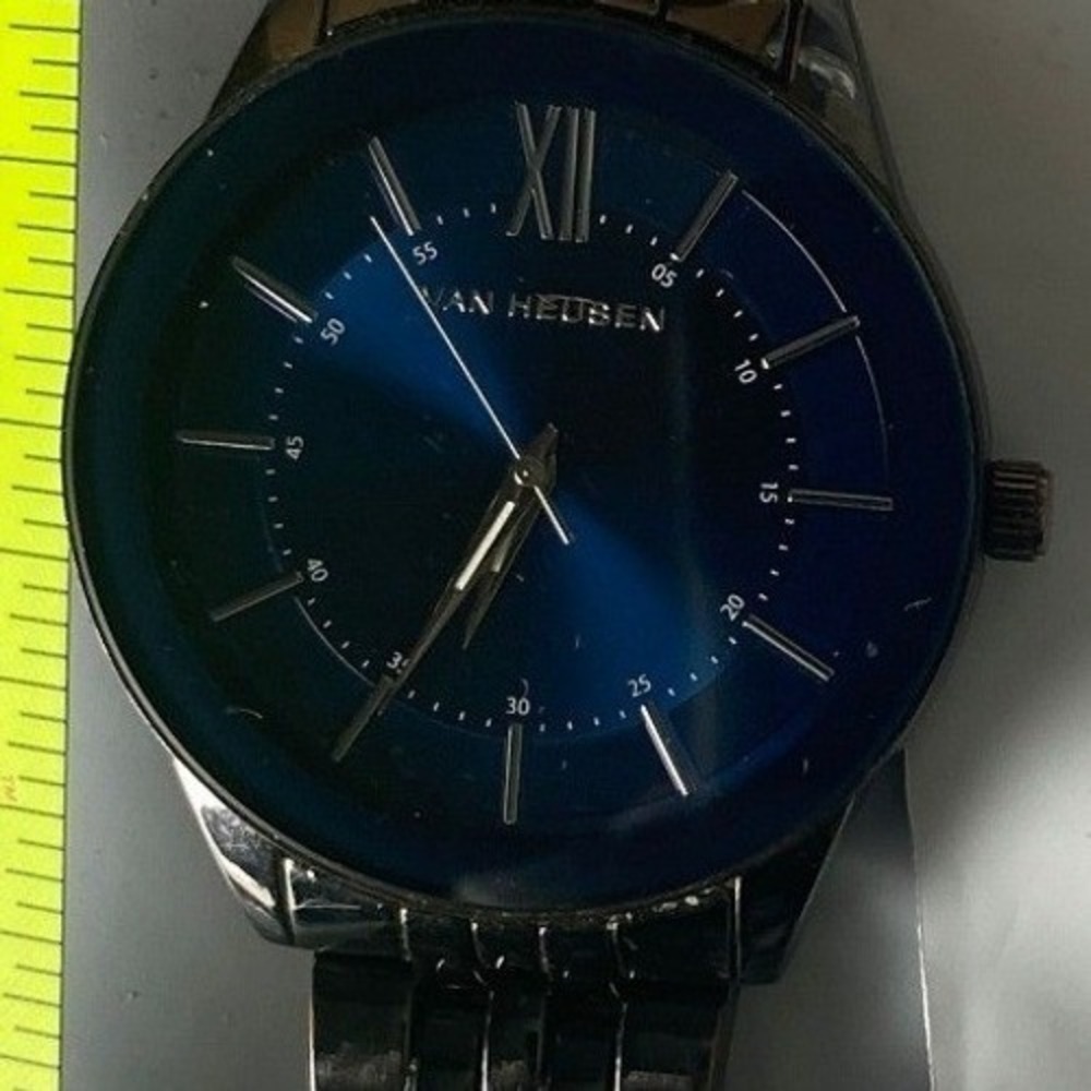 Van Heusen Men's Watch Blue Dial Gunmetal Stainless Steel Bracelet